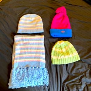 Winter hats and scarf 5 piece bundle